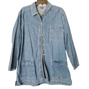 Vintage Blue Jean Shacket Jacket Womens M‎ 10/12 Denim Pocket Camping Utility
